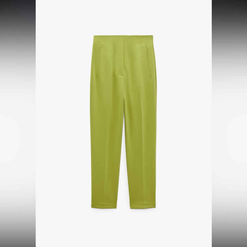 Zara Lime Green Dress Pants High-Waisted Straight-Leg